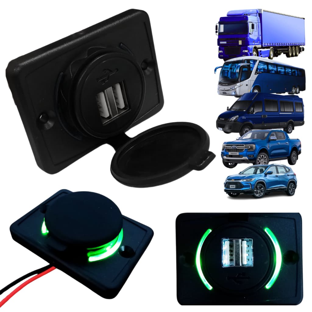 Carregador de carro 2 Usb 3.1a tomada automotivo com led universal