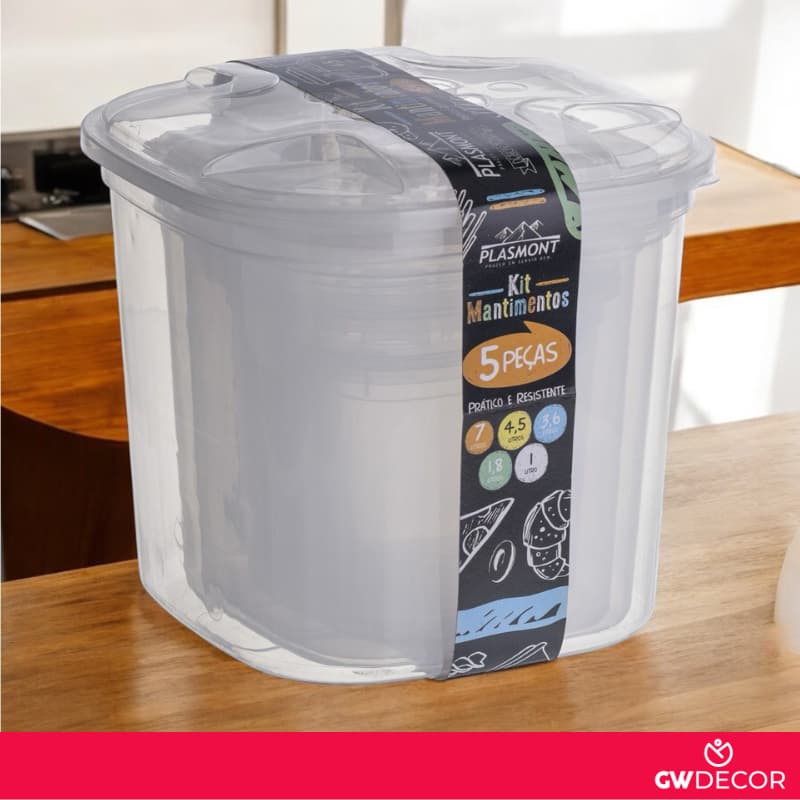 Conjunto de Mantimentos 5 Peças Transparente e Colorida Organizador Alimentos