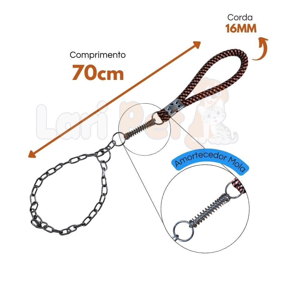 Guia Enforcador Corrente c/ Mola Anti Puxão Resistente Passeio Cães Cachorro Grande Porte *70cm