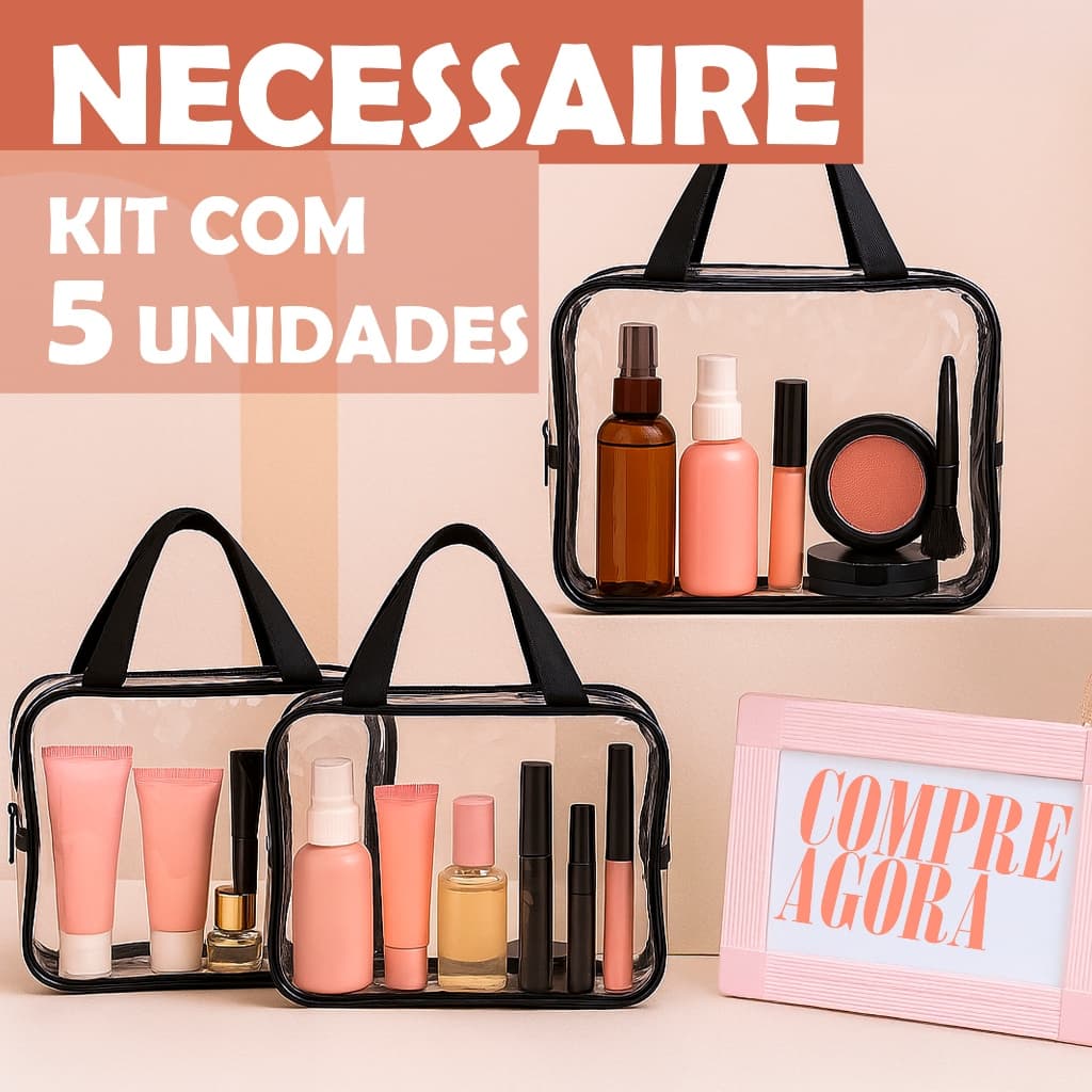 Bolsa Necessaire Feminina Orgazinador de Mala Transparente Alça Maquiagem Transparente