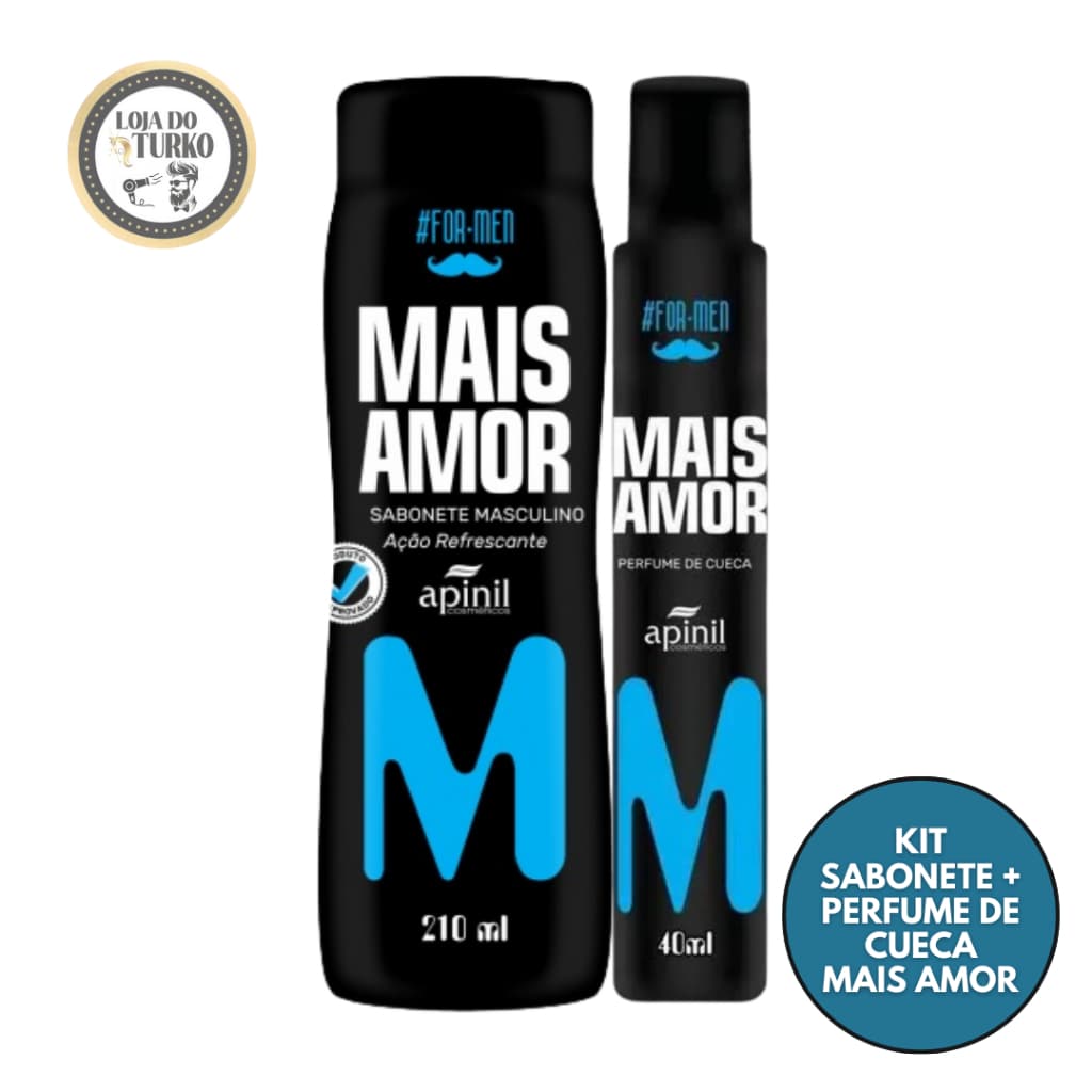 KIT BANHO MASCULINO - SABONETE ÍNTIMO 210ml + PERFUME DE CUECA 40ml MAIS AMOR - APINIL