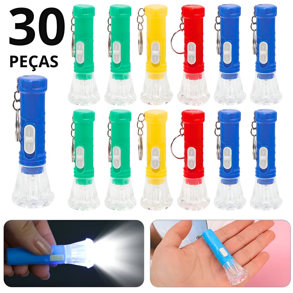 Kit 30 Mini Lanterna Led Chaveiro Com Lanterna Portátil Lembrancinha Brinde Festa Eventos