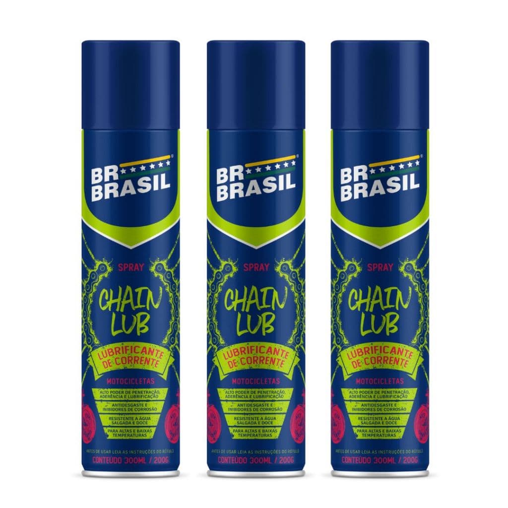 Kit 3 Lubrificante Graxa Spray Para Corrente Moto 300ml Chain Lub
