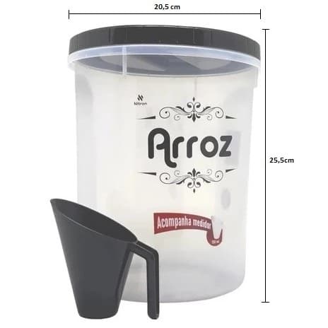 OFERTA Pote Com Tampa De Rosca Redondo Para Arroz Com Medidor 5,8 L e Pote Feijão 2L Nitron