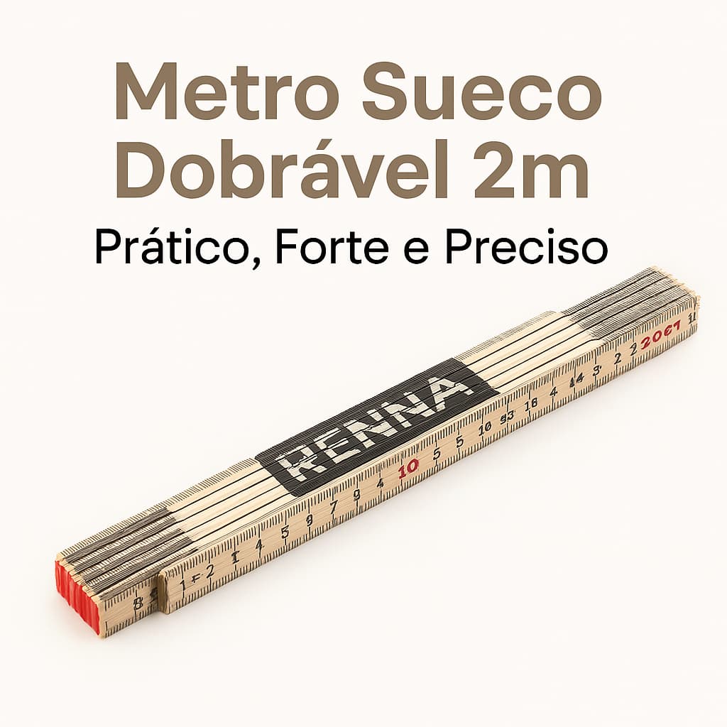 Metro Sueco Dobrável 2m em Madeira Profissional e Resistente Renna Articulado para Marcenaria