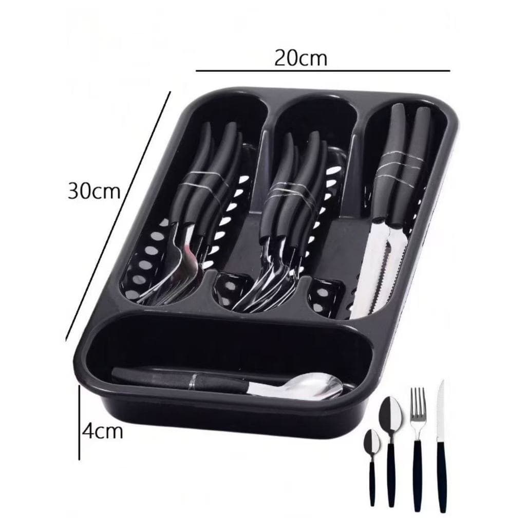 Jogo De Talheres Premium Inox Com 24 Peças + Suporte Gaveteiro JD