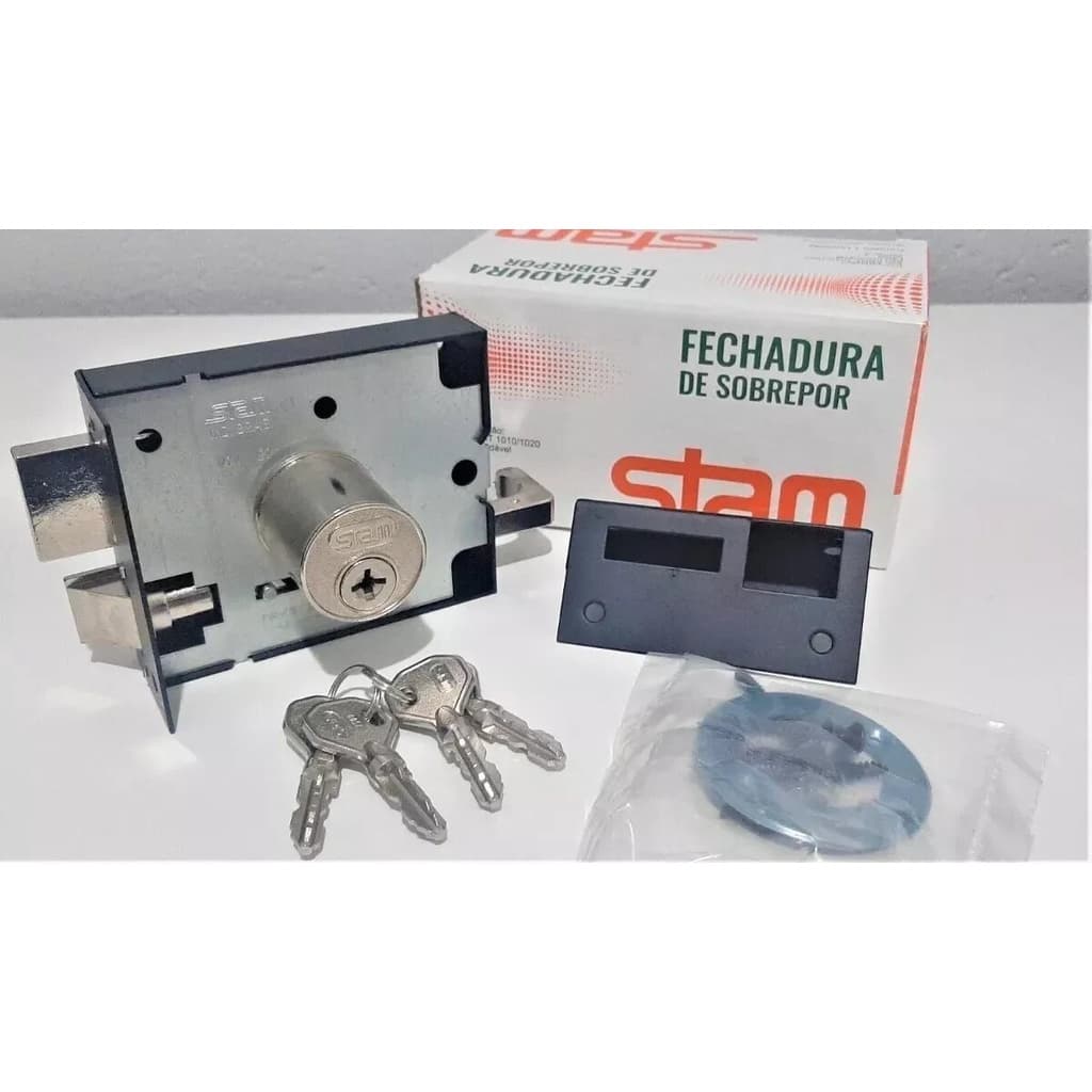 Fechadura Para Portao Sobrepor Inox Preto Fosco Stam 1701/100 Tetra