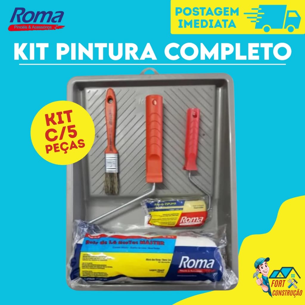 Kit Jogo de Pintura 3 a 5 Peças Rolo - Bandeja - Misturador de Tinta - Bandeja Roma