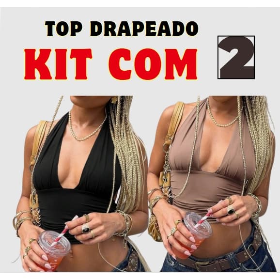 KIT COM 2 TOP FRENTE ÚNICA COM DETALHE FRANZIDO   AMARRAÇÃO NO PESCOÇO CORES DO ANO