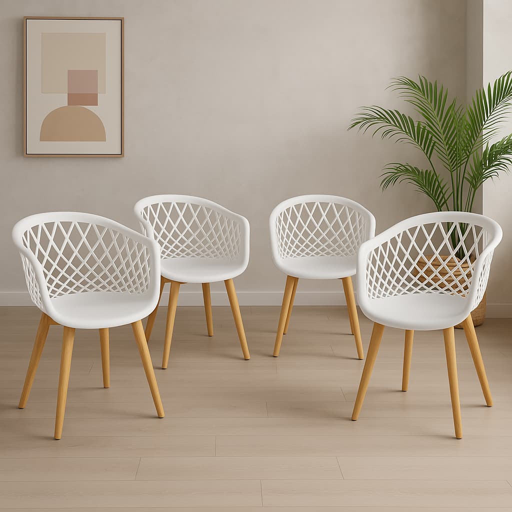 Kit 4 Cadeiras Para Mesa de Jantar Cozinha Moderna Web Wood Branca Com Base De Madeira