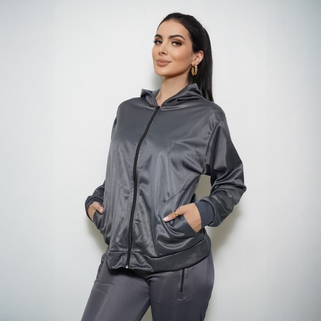 Casaco Feminino Corta Vento Flanelado Dry Fit Ziper Capuz