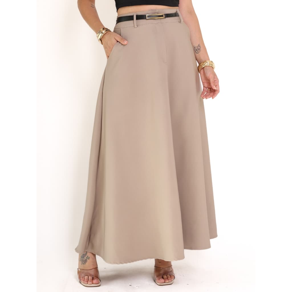 Saia Longa Alfaiataria Basica Qualidade Com Bolsos Moda Feminina Evangélica COD 098