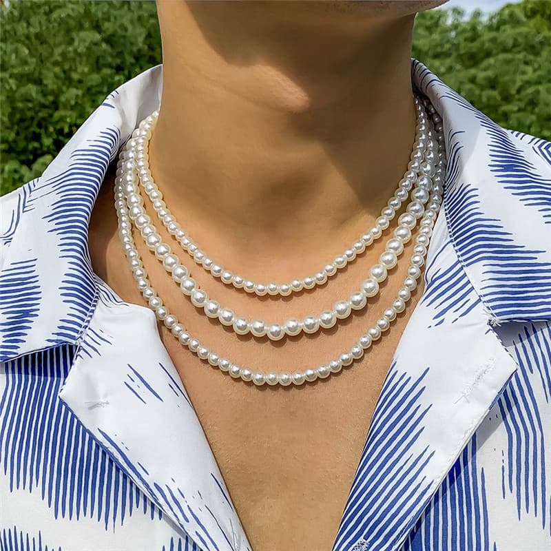 Colar de Pérolas Gargantilha Masculino Artesanal Tamanhos Diferentes Choker Preto ou Branco Promoção