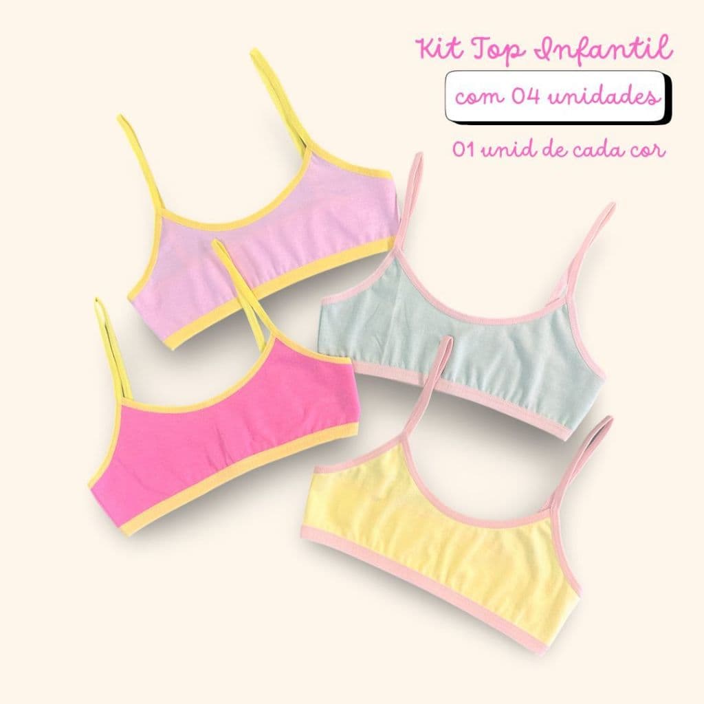 Kit com 4 Top Feminino Infantil Cotton penteado Confortável 96% Algodão 4 %Elastano. M G GG.