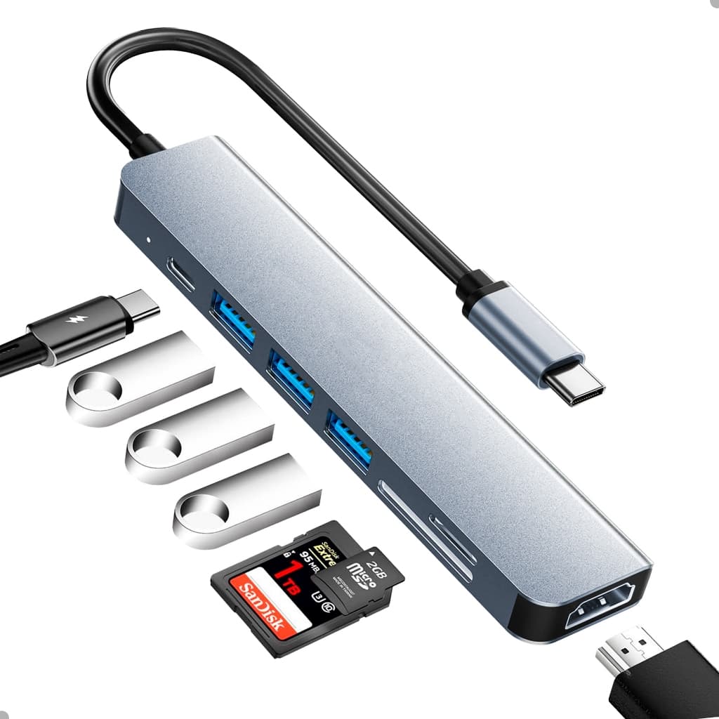 Adaptador HUB 7 em 1 HDMI 4K Display USB 3.0 USB-C SD/TF card.
