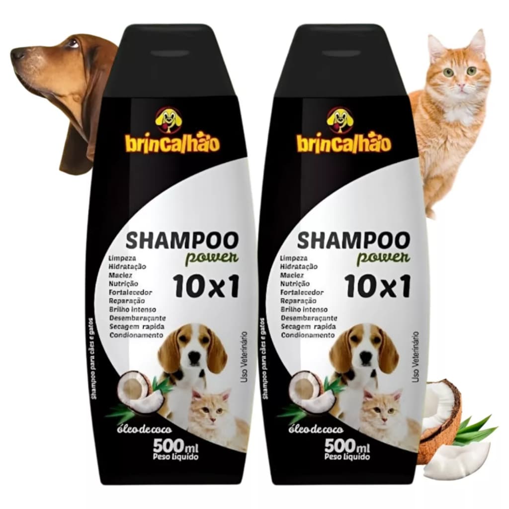 Shampoo Condicionador Cães Gato 500ml Coco Cão Dog Pet Kit 2 Unidades Brincalhão Cachorro Gato Pets Banho Tratamento
