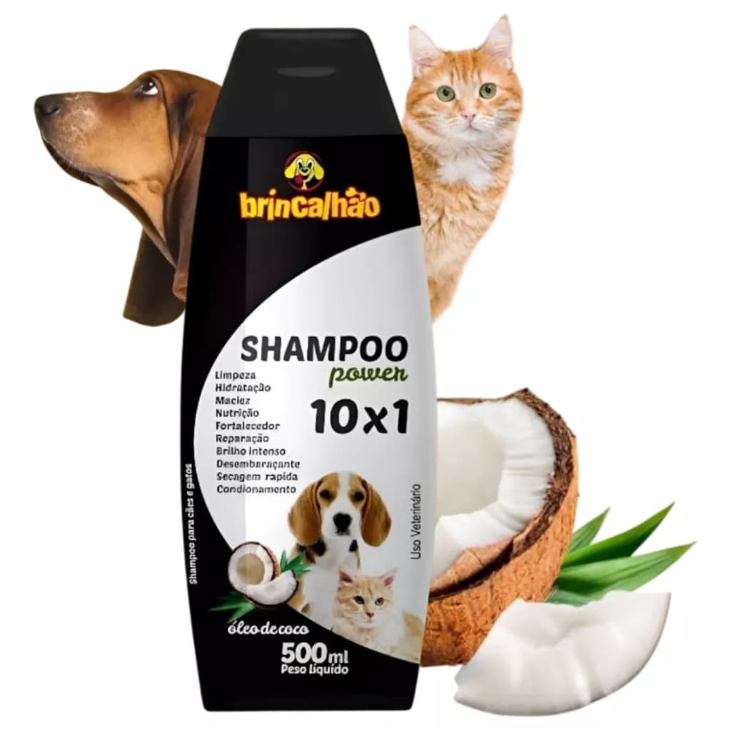 Shampoo Condicionador Cães Gatos 500ml Óleo Coco Cão Dog Pet Brincalhão Cachorros Cães Gato Pets