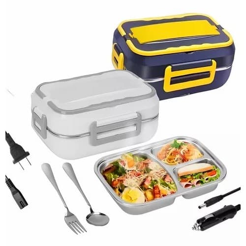 Aquecedor de Alimentos Marmita Elétrica 1.5L Bandeja e Talhares Inox Bivolt 12V/24V