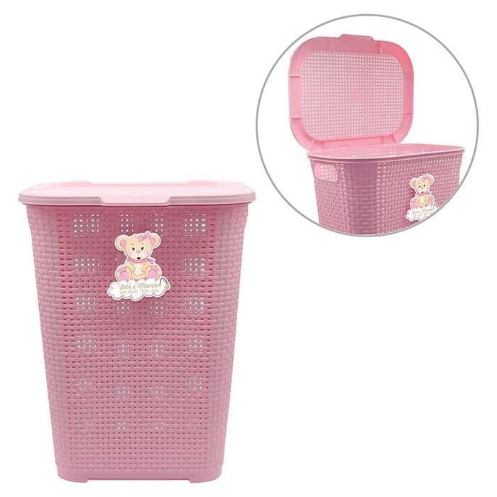 Cesto De Roupa Infantil Bebê e Mamãe Organizador 30L Rosa, Branco e Azul - Monte Líbano