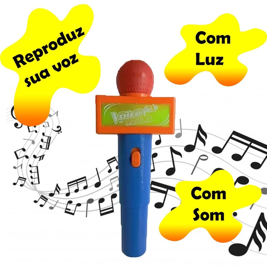 Microfone de Brinquedo Infantil Reproduz a Voz da Criança Microfone C/Luz e Som
