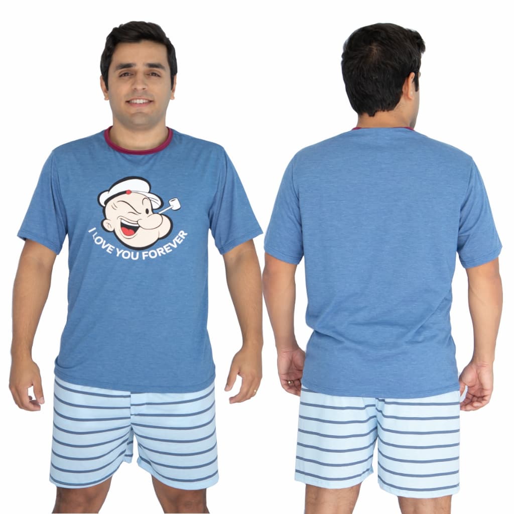 Pijama Masculino Curto Verão Camisa Estampado Gola Redonda e Short