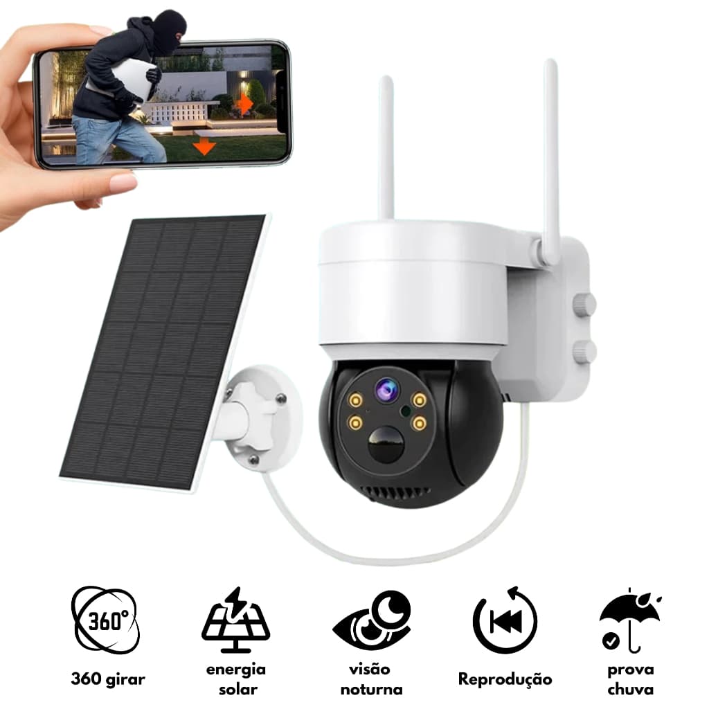 Câmera Segurança Zoom 4x Energia Solar Wifi