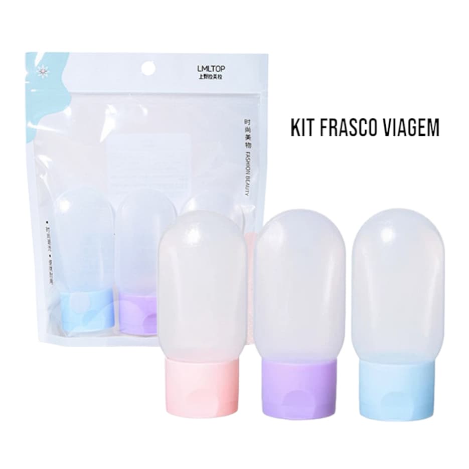 Kit 3 Frascos Viagem Flexivel Porta Shampoo Creme 30ml