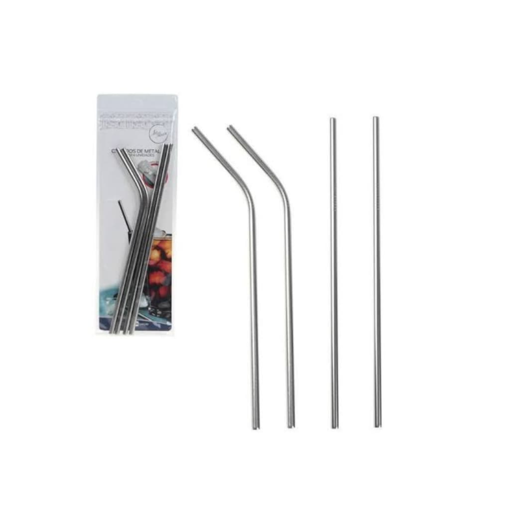 Canudo De Metal Reutilizáveis Inox Embalagem Ziplok Kit 4un