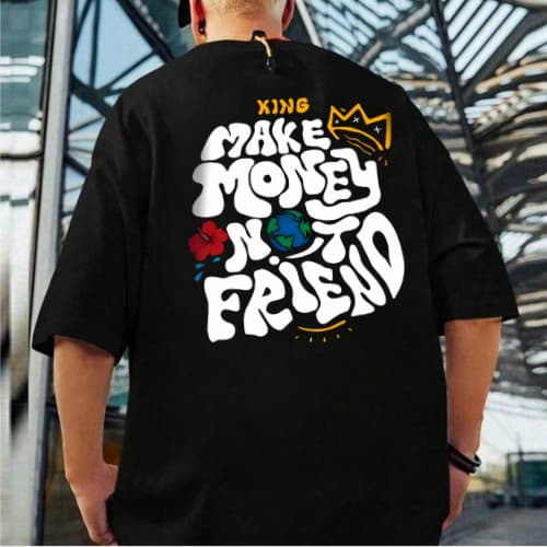Camisa Masculina 100% Algodão Oversized Camiseta Blusa Streetwear Estampa Make Money Not Friend Promoção