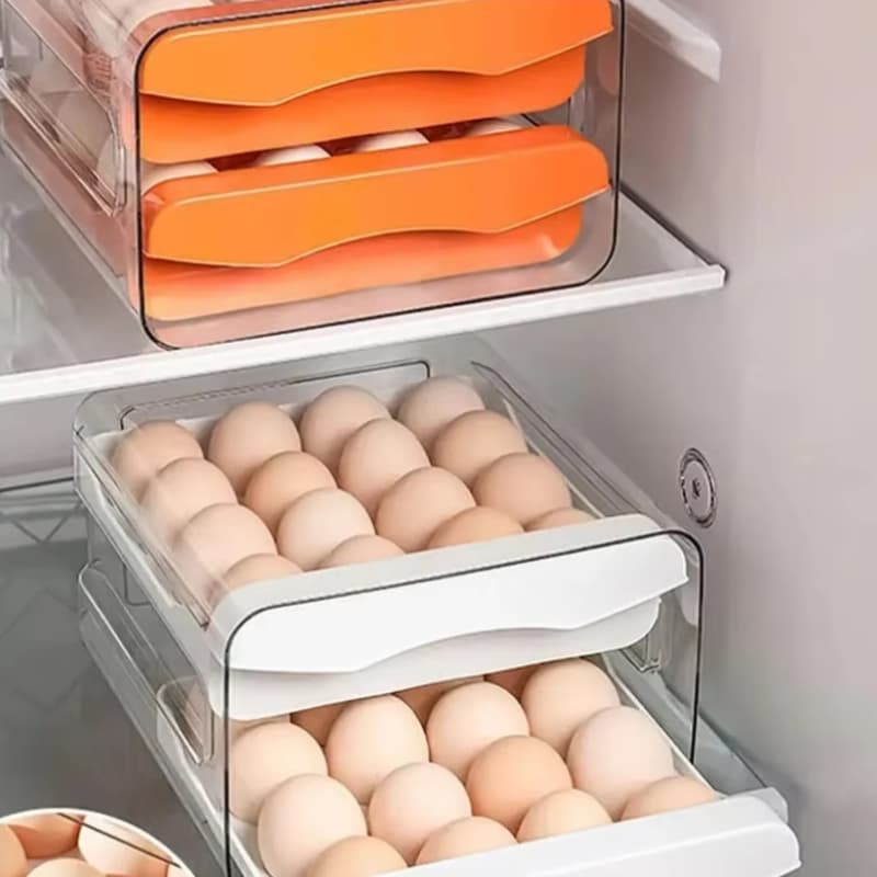 Gaveteiro Duplo Para Ovos em Acrílico Transparente Organizador de Geladeira Casa Cozinha Restaurante