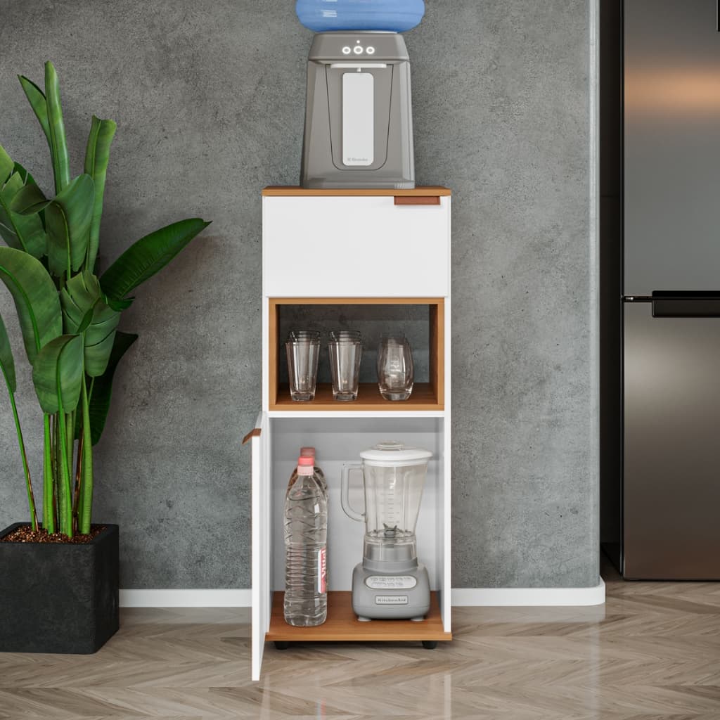Suporte bebedouro cozinha organizador para casa com 1 gaveta e 1 porta branco madeirado