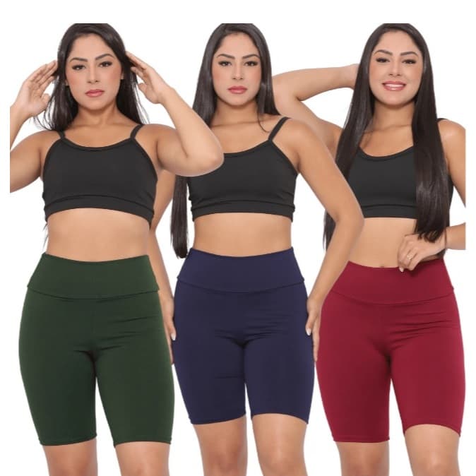 Bermuda Feminina Cós Alto Suplex Longa Lisa Moda Fitness Academia Ciclista Bermuda Leggin