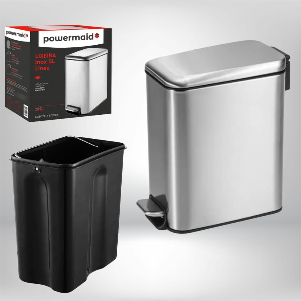 Lixeira de Inox Linea Retangular Multiuso - 5 Litros