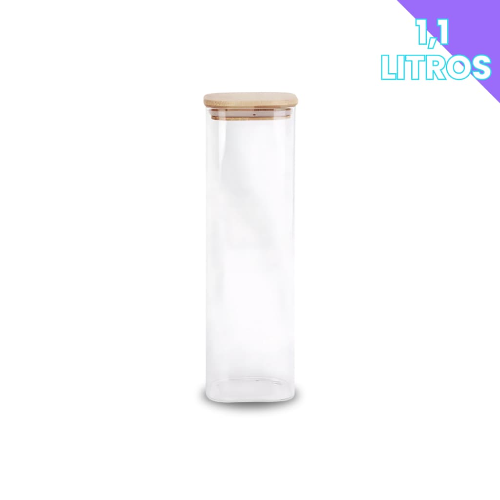 Porta Mantimento De Vidro Hermético Com Tampa De Bambu 1100ML