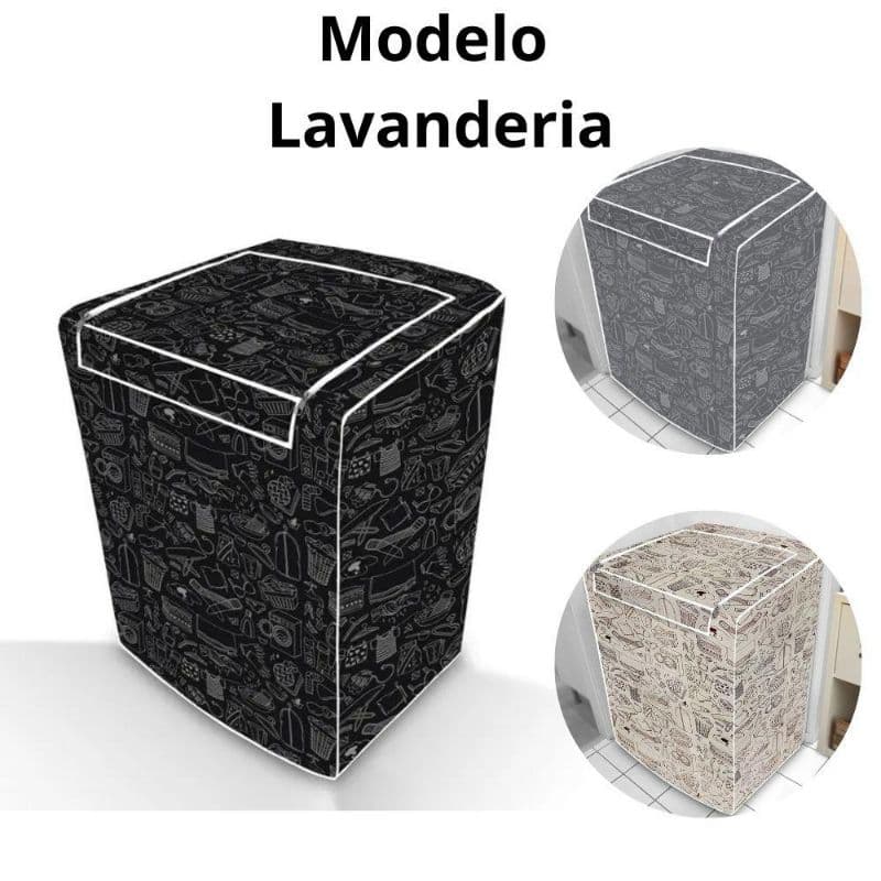 Capa Maquina de Lavar Lavanderia Bege Cinza ou Preta  Tamanhos P M G GG Abertura Superior com Zíper