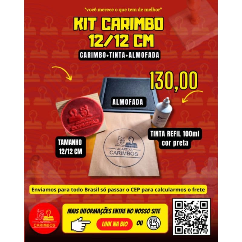 carimbo 12/12cm com almofada e tinta