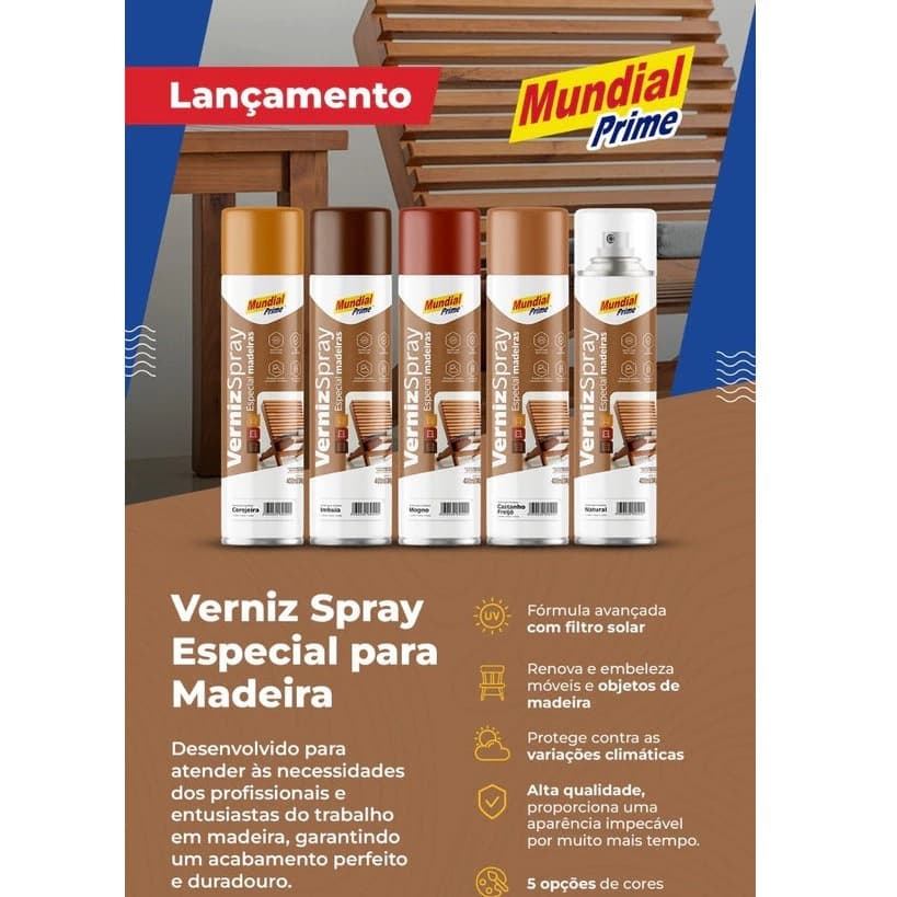 Tinta Verniz Spray Madeira Artesanato Mundial Prime 5 Cores