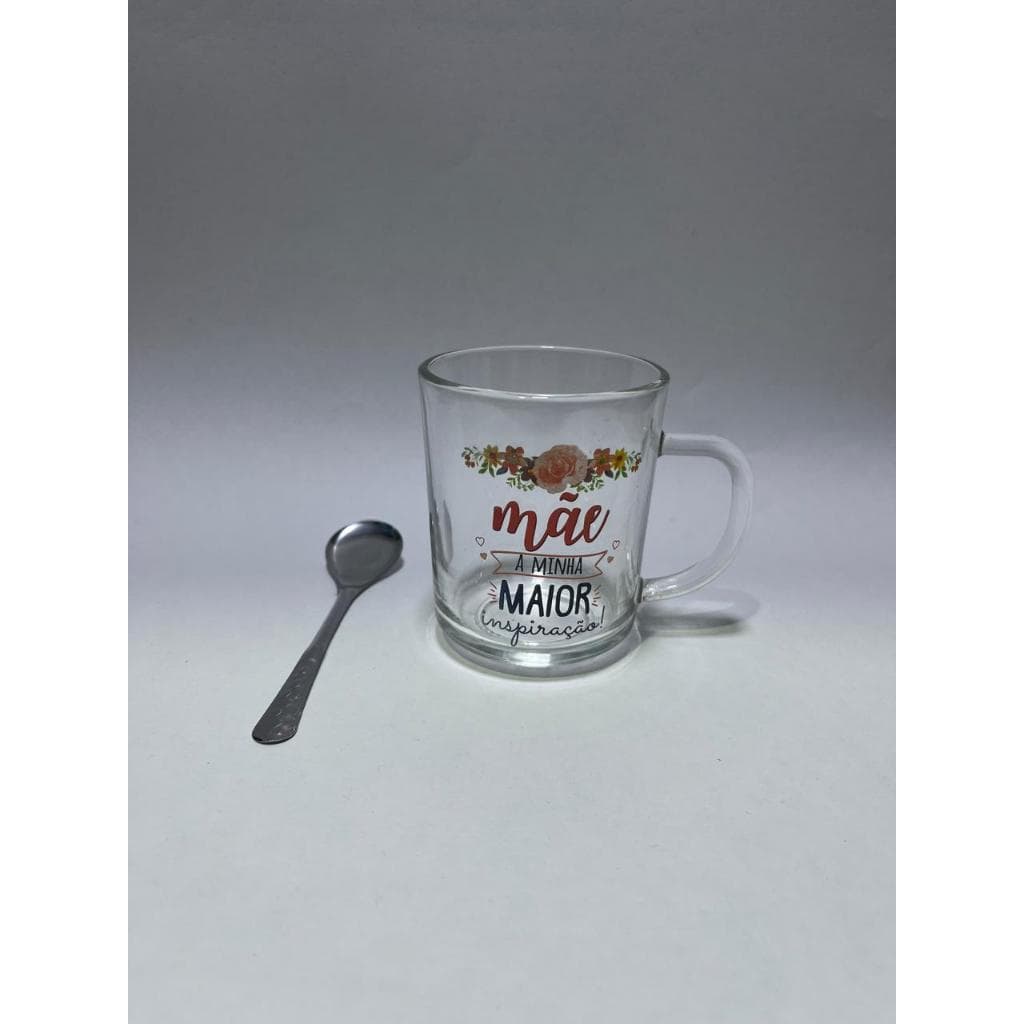 Presente Dia das Mães Kit Caneca de Vidro 250 ML com Colher Charmosa Presente Carinho Lembrança Mães