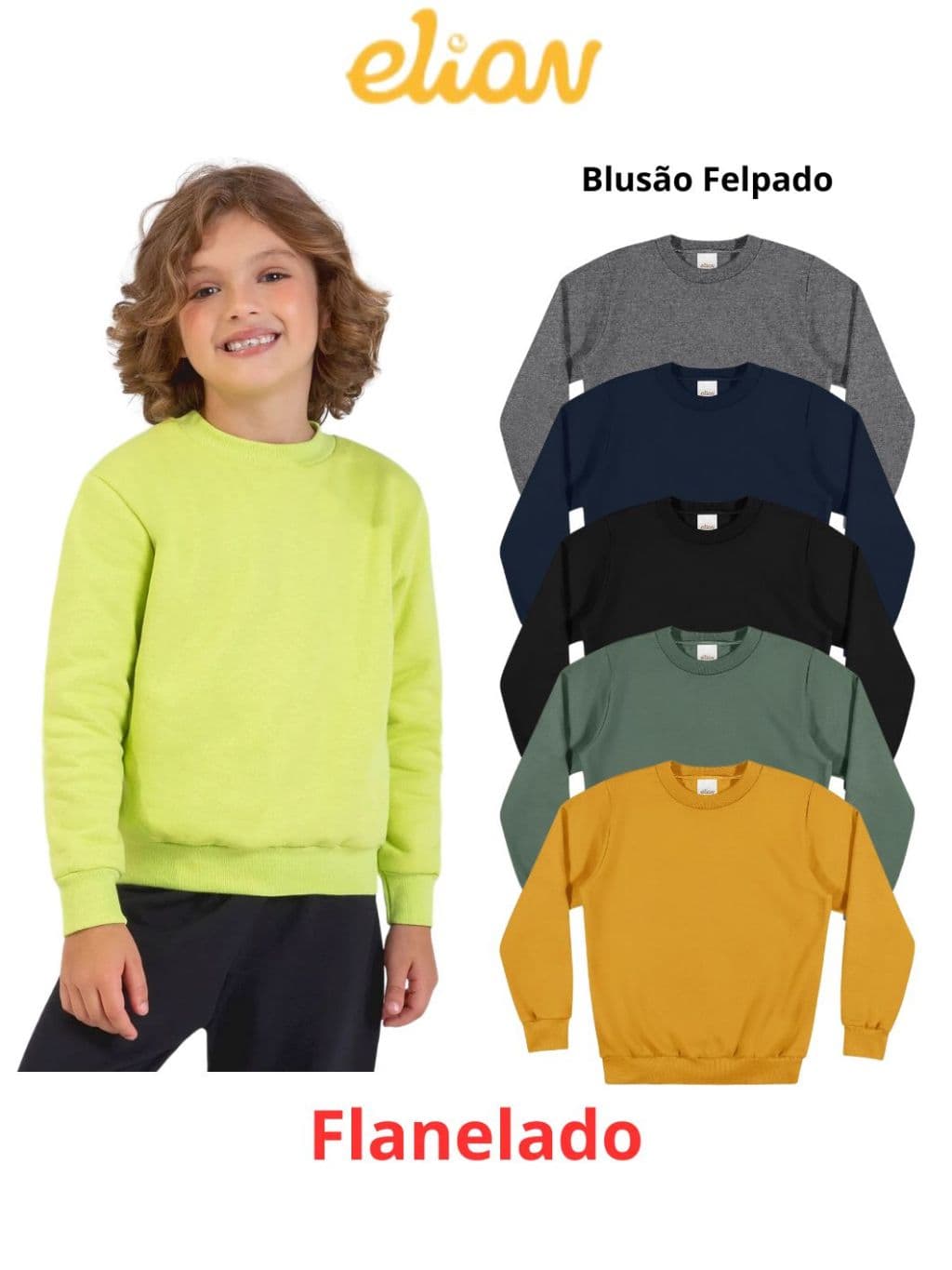 Blusão de Moletom Infantil Flanelada com Punho Básico Liso 51019