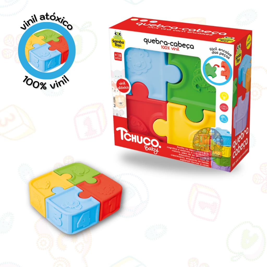 Brinquedo Didático Infantil Quebra-cabeça Jogo de Encaixe para Bebes 100% Vinil Tchuco Baby