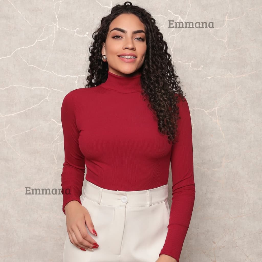 Blusa de Frio Cacharrel Feminina Canelado Franelado Sueter Gola Alta Manga longa Agasalho