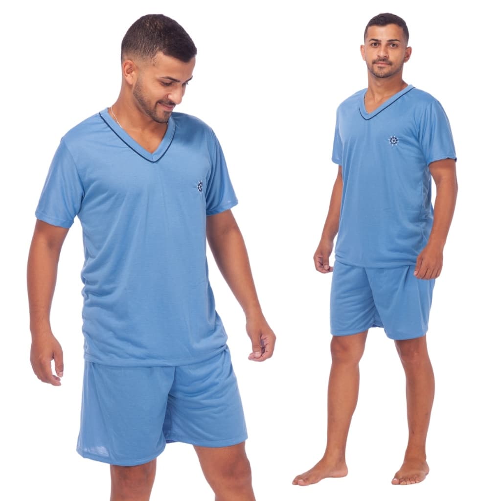 Pijamas Lisos Masculino Manga Curta Short Linha Noite Adulto Verão