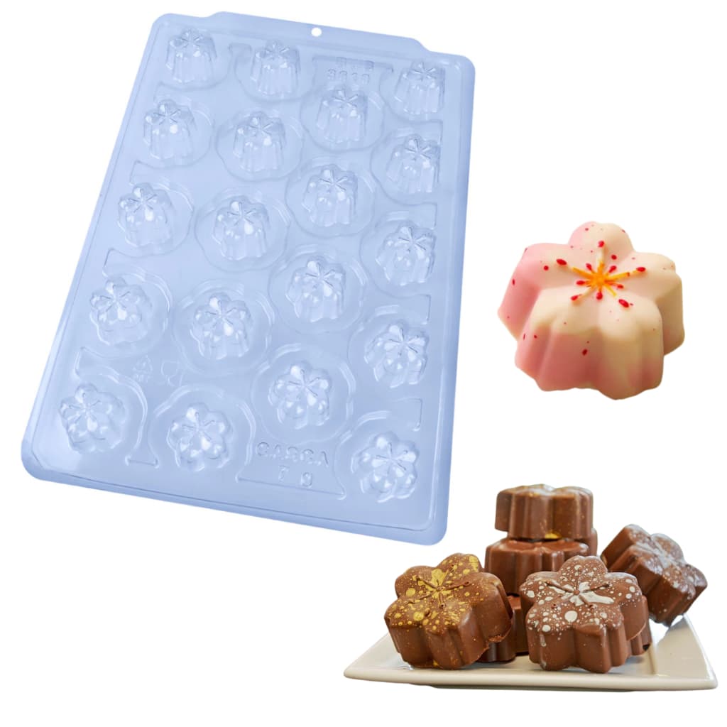 Forma Bombom Sakura BWB 🍫 3 Partes c/ Silicone • 19 Cavidades • Doces Finos 20g