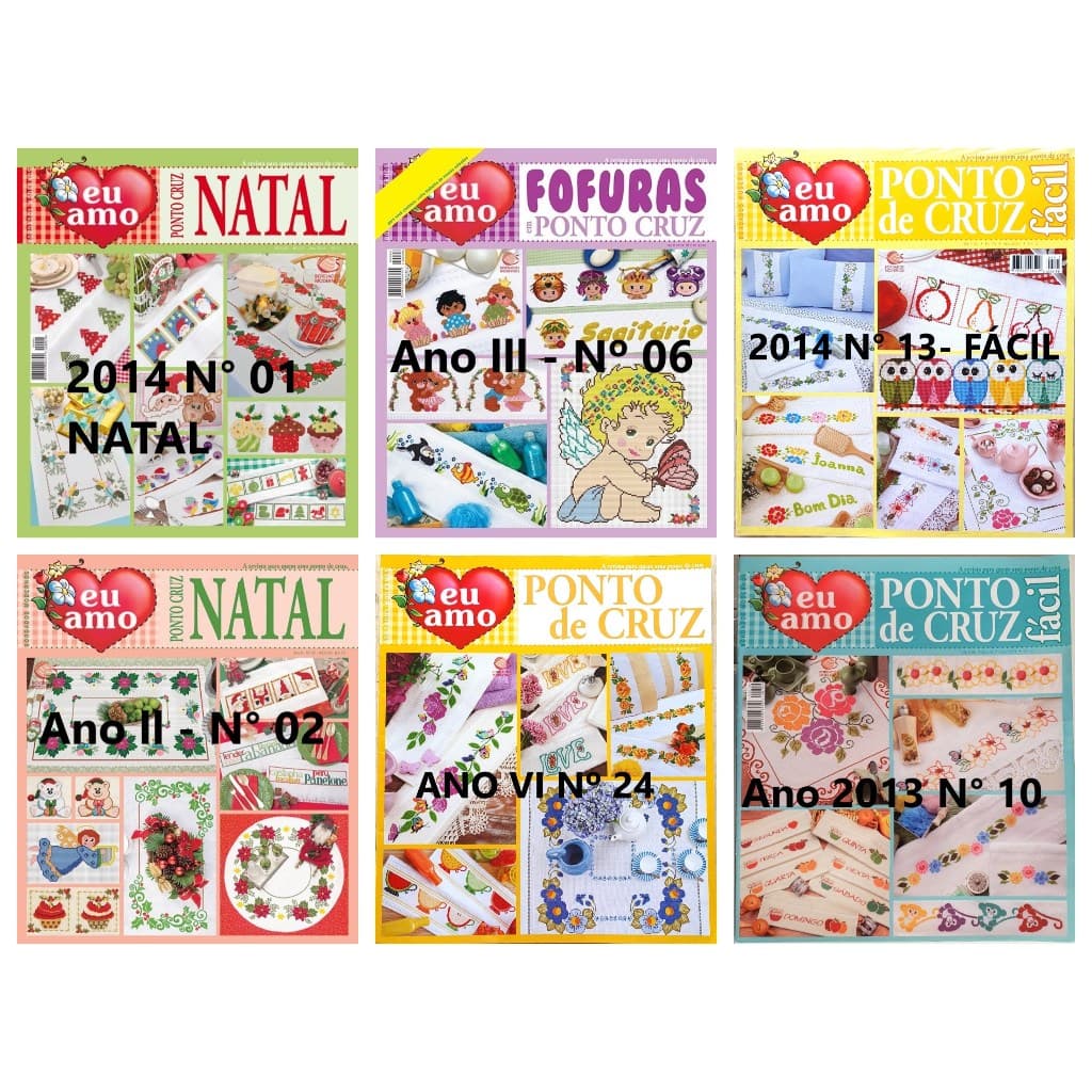 Kit 6 Revistas Eu Amo Ponto Cruz Natal Fofuras Lote 6