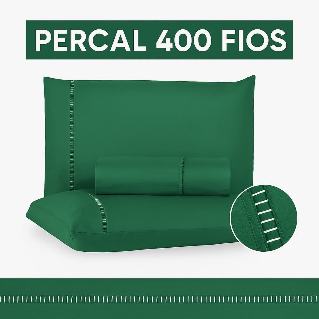 Jogo de Lençol 400 Fios Solteiro, Casal, Queen com Fronhas Ponto Palito tipo de hotel - 3 Peças LIQUIDA TALISMÃ