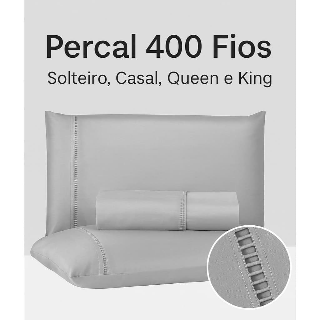 JOGO LENÇOL CASAL PADRAO 03 PEÇAS PONTO PALITO MICROPERCAL 400 FIOS