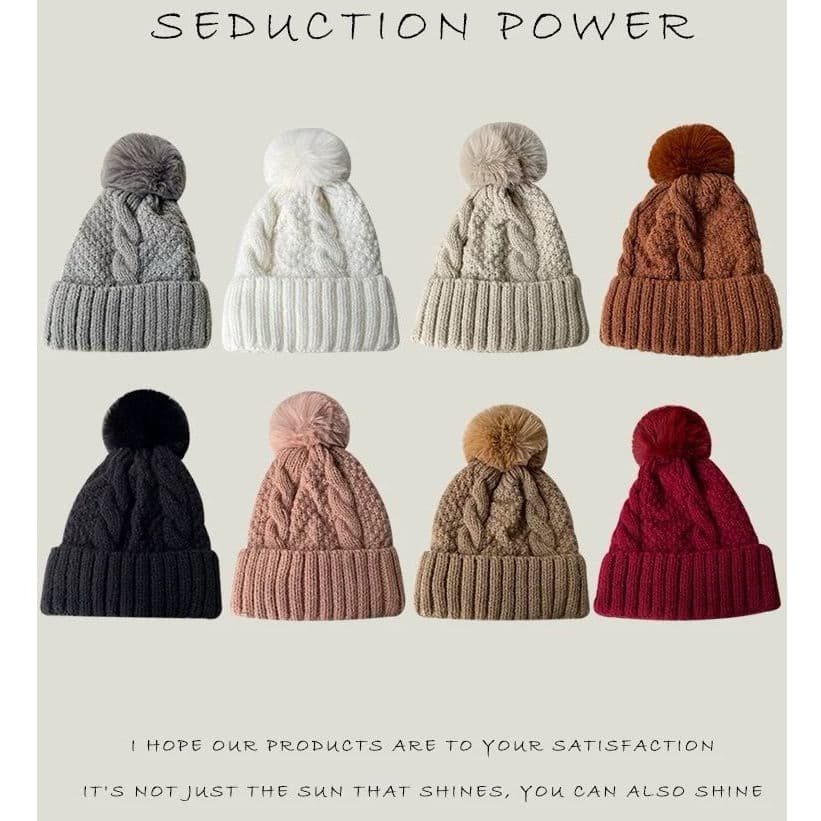 Touca Feminina Forrado Inverno Quente Touca Forrada Com Pompom De Pelúcia adulto