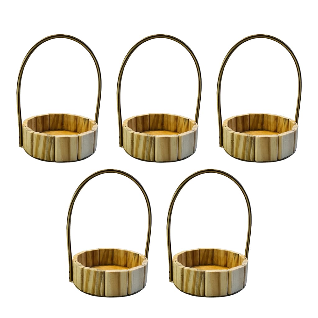 KIT COM 5 UNIDADES DE CESTA FRALDEIRA REDONDA, MADEIRA PINUS, ANIVERSÁRIO, PÁSCOA, DIA DAS MÃES, PAIS, NAMORADOS, NATAL