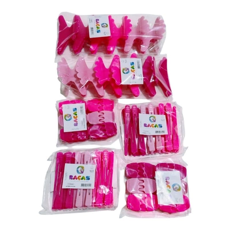 Kit Completo 60 Acessórios rosa pink Cabelo Piranha Pequenas Bicos Pato Prendedor sorriso Salão