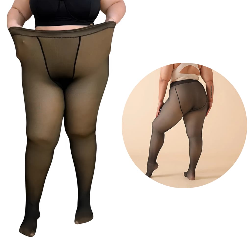 Meia-Calça Térmica Plus Size G-GG Forrada Peluciada Translúcida de Lã Feminina Super Elástica Slim